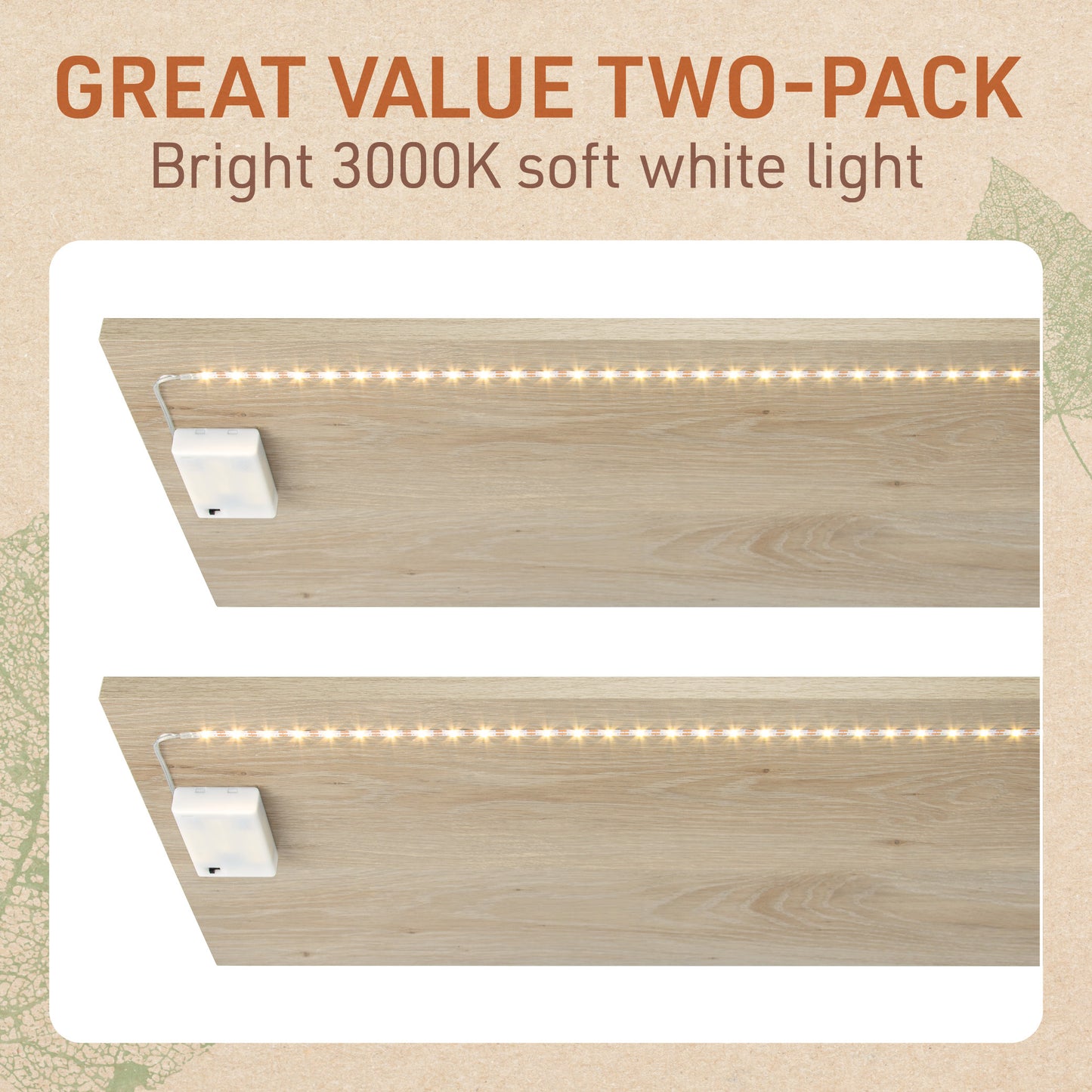 White 39” Battery Powered LED Light Strips 2/pk