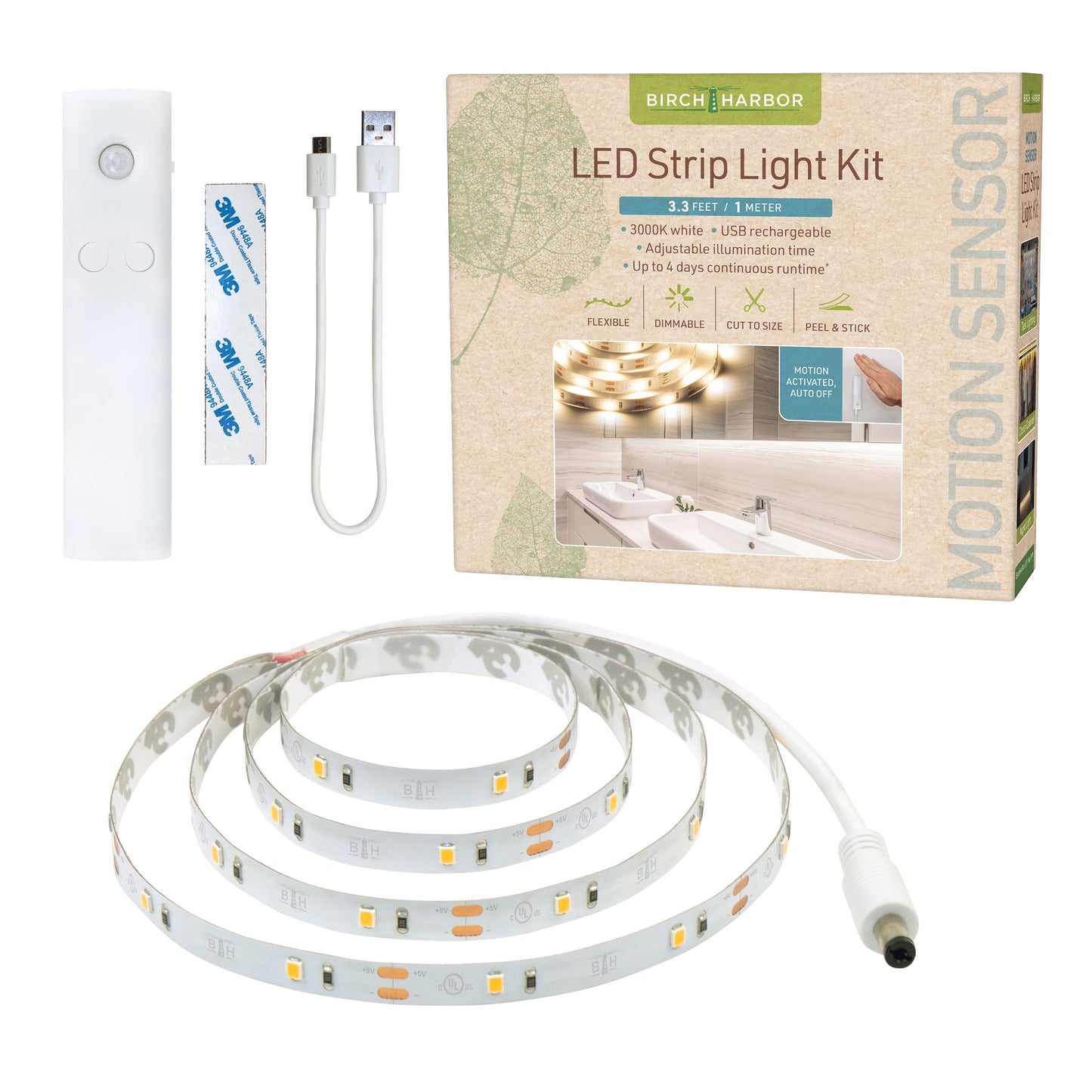 Motion Sensor LED Strip Light Kit Warm White