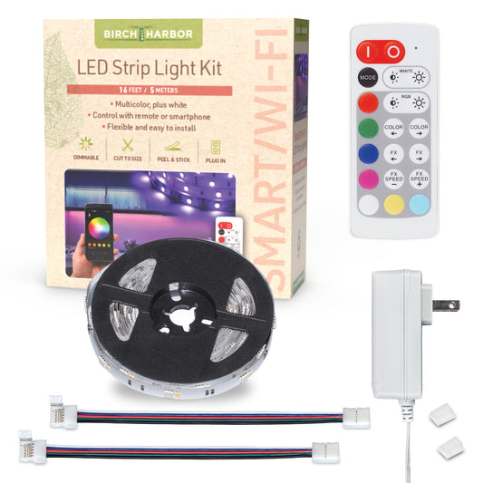 Multicolor RGBW Smart LED Strip Light Kit, 16ft with Remote